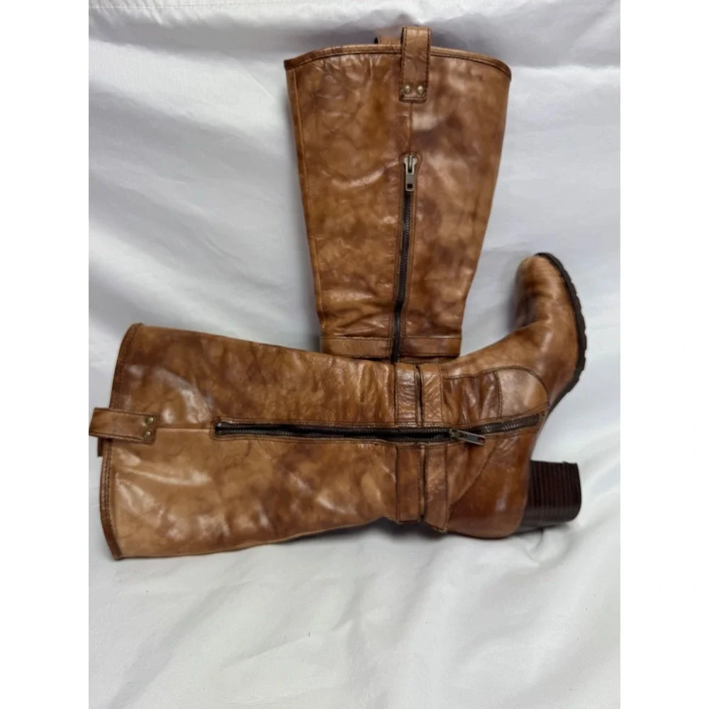 Womens Born Brown Leather Knee High Boots Riding Distressed Size 10
